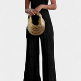 Pilarica Conjunto Plisado con Top Asimétrico Halter y Pantalón Fluido