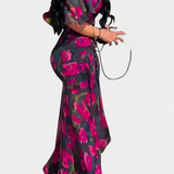 Sima Vestido Cruzado Estampado con Escote en V y Mangas Acampanadas