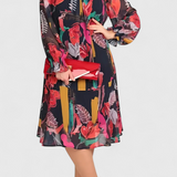 Annegret Vestido Midi Floral con Mangas Largas y Corte Fluido