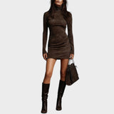 Aurea | Vestido Corto de Ante con Cuello Alto