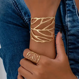 Pulsera Vintage Rígida con Adorno de Hoja