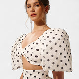 Sherine Conjunto de Falda y Top de Lunares con Mangas Abullonadas