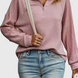 Helene Jersey de Cuello en V con Cremallera y Manga Larga