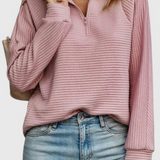 Helene | Jersey de Cuello en V con Cremallera y Manga Larga