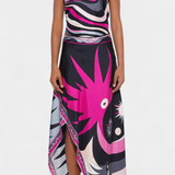 Ciana Conjunto Satén con Falda Abstracta y Top Halter