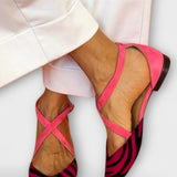 Fenna Bailarinas con Estampado de Cebra y Tiras Cruzadas