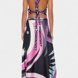 Ciana Conjunto Satén con Falda Abstracta y Top Halter