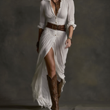 Aurora | Vestido Largo de Lino con Cuello Invertido