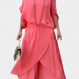 Maravilla Conjunto Fluido de Dos Piezas con Top Holgado y Falda Asimétrica