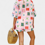 Mariluz Conjunto de Camisa y Shorts con Estampado Rosa