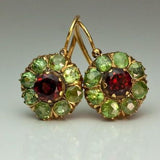 Pendientes Chic Redondos con Cristales Verdes y Rojos