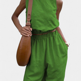 Portia Conjunto de Algodón y Lino con Abertura Lateral