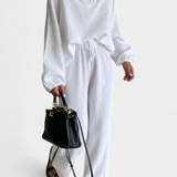 Aya Conjunto de Dos Piezas de Algodón con Escote en V