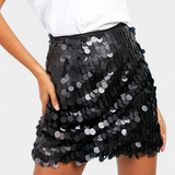 Veena Falda Mini de Lentejuelas en Negro, Dorado o Plata
