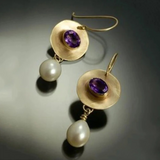 Pendientes de Oro con Zirconitas Violeta y Perlas