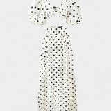 Sherine Conjunto de Falda y Top de Lunares con Mangas Abullonadas