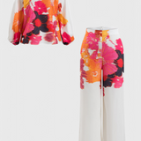 Sybella Conjunto de Dos Piezas con Hombros Descubiertos y Pantalones Amplios Estampados