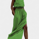 Portia Conjunto de Algodón y Lino con Abertura Lateral