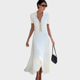 Lídia | Vestido de Malla con Decote en V y Botones