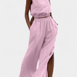 Portia Conjunto de Algodón y Lino con Abertura Lateral