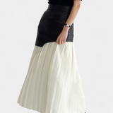 Noelle Falda Maxi Asimétrica de Chifón y Cuero Sintético