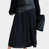Noelle Falda Maxi Asimétrica de Chifón y Cuero Sintético