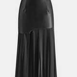Noelle Falda Maxi Asimétrica de Chifón y Cuero Sintético