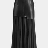 Noelle Falda Maxi Asimétrica de Chifón y Cuero Sintético