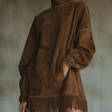 Gabriela | Vestido de ante con cuello alto y flecos