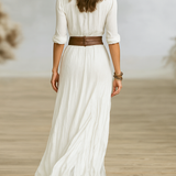 Aurora | Vestido Largo de Lino con Cuello Invertido