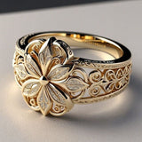 Anillo dorado con zirconitas en forma de flor