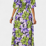 Elena - Vestido largo con estampado floral y escote cruzado