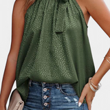 Adela | Top sin Mangas de Leopardo con Cuello Alto y Lazo