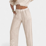 Natalia Conjunto Relajado de Lino Bordado con Silueta Holgada