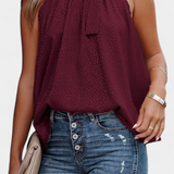 Adela | Top sin Mangas de Leopardo con Cuello Alto y Lazo