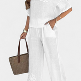 Natalia Conjunto Relajado de Lino Bordado con Silueta Holgada