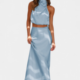 Hanna Conjunto Drapeado de Falda Sin Espalda