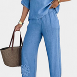 Natalia Conjunto Relajado de Lino Bordado con Silueta Holgada