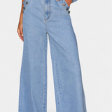 Ludovica Conjunto de Denim con Chaleco Ajustado y Jeans de Pierna Ancha