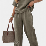 Natalia Conjunto Relajado de Lino Bordado con Silueta Holgada