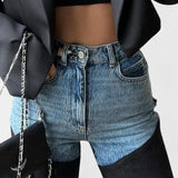 Mijie Jeans de tiro alto con patchwork y pierna recta