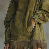 Gabriela | Vestido de ante con cuello alto y flecos