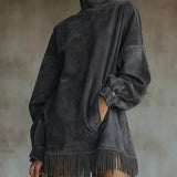 Gabriela | Vestido de ante con cuello alto y flecos