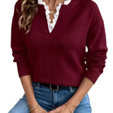 Céline | Chic Suéter de Punto con Elegante Cuello de Encaje