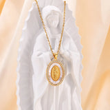 Oro Collar con Colgante Ovalado de la Virgen