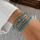 Conjunto de pulseras boho con cuentas en tono turquesa