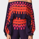 Sybella Conjunto de Dos Piezas con Hombros Descubiertos y Pantalones Amplios Estampados