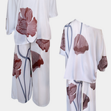 Sybella Conjunto Floral de Dos Piezas con Hombro Descubierto y Pantalón Recto