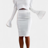 Minerva Conjunto Elegante de Top con Encaje y Falda de Cintura Alta