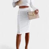 Minerva Conjunto Elegante de Top con Encaje y Falda de Cintura Alta